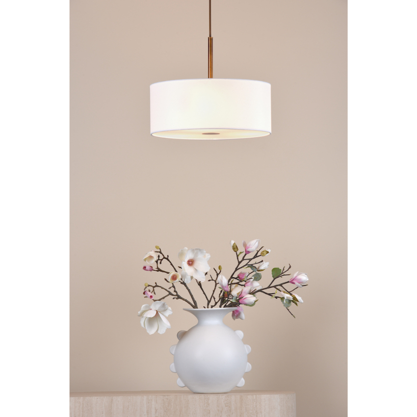 Photograph: Dar Isla Antique Bronze 3 Light Fabric Pendant Light Complete With Ivory Shade - 40cm