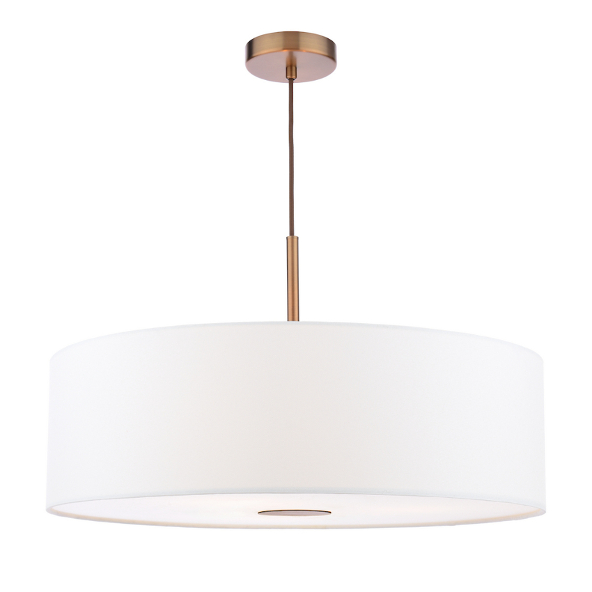 Photograph: Dar Isla Antique Bronze Large 3 Light Fabric Pendant Light Complete With Ivory Shade - 60cm