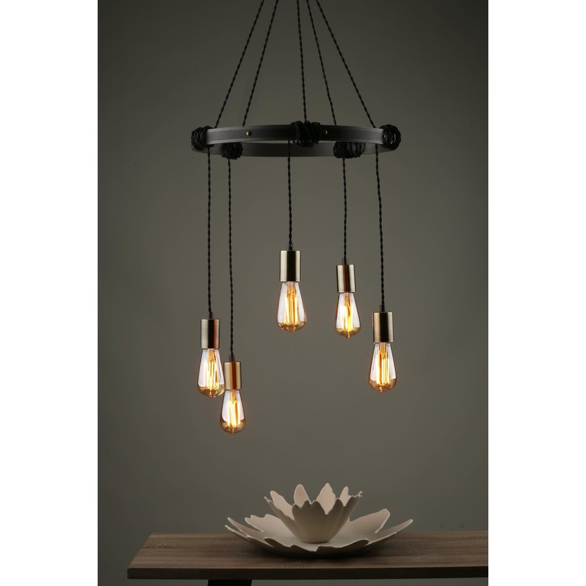 Photograph: Dar Ivan IVA0531 Aged Brass & Matt Brown Finish 5 Light Pendant