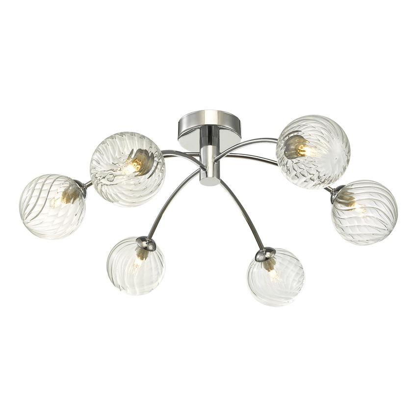 Photograph: Dar Izzy 6 Light Semi-Flush Ceiling Light In Polished Chrome Complete With Twisted Glass