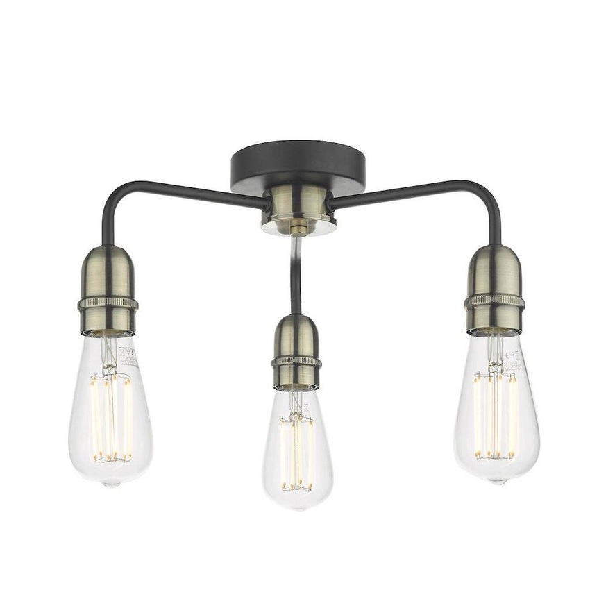 Photograph: Dar Kiefer KIE5322 Black & Antique Brass 3 Light Flush Ceiling Light