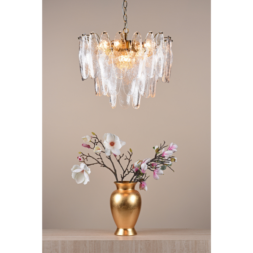 Photograph: Dar Kimmia Natural Brass 6 Light Pendant Complete With Textured Glass Drops