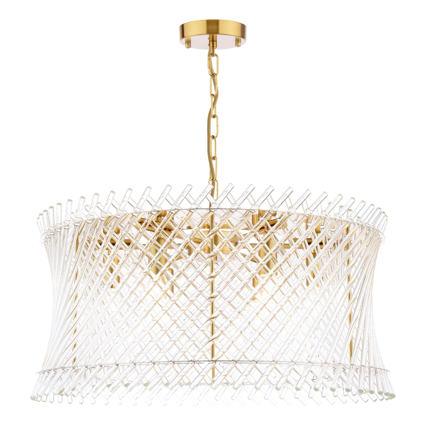 Photograph: Dar Loire Natural Brass 6 Light Pendant Complete With Clear Glass Rods