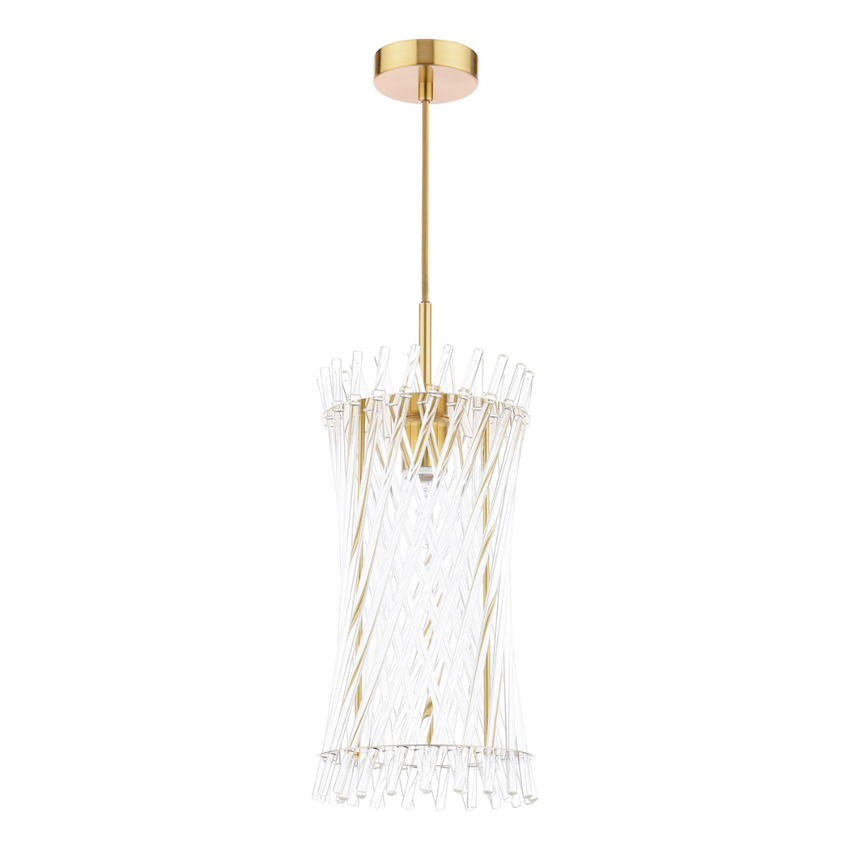 Photograph: Dar Loire Natural Brass Single Pendant Complete With Clear Glass Rods