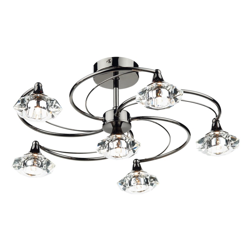 Photograph: Dar Luther LUT0667 Black Chrome 6 Light Semi Flush Ceiling Light