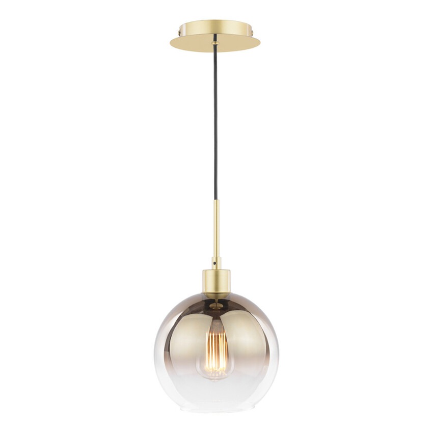 Photograph: Dar Lycia Gold Finish Single Pendant Light Complete With Gold To Clear Ombre Glass Globe