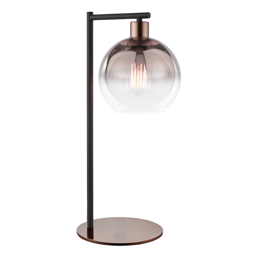 Photograph: Dar Lycia Satin Bronze And Black Finish Table Lamp Complete With Bronze To Clear Ombre Glass Shade - Switched
