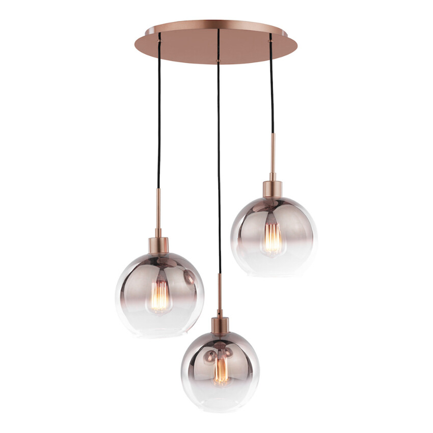 Photograph: Dar Lycia Satin Bronze Finish 3 Light Cluster Pendant Light Complete With Bronze To Clear Ombre Glass Shades