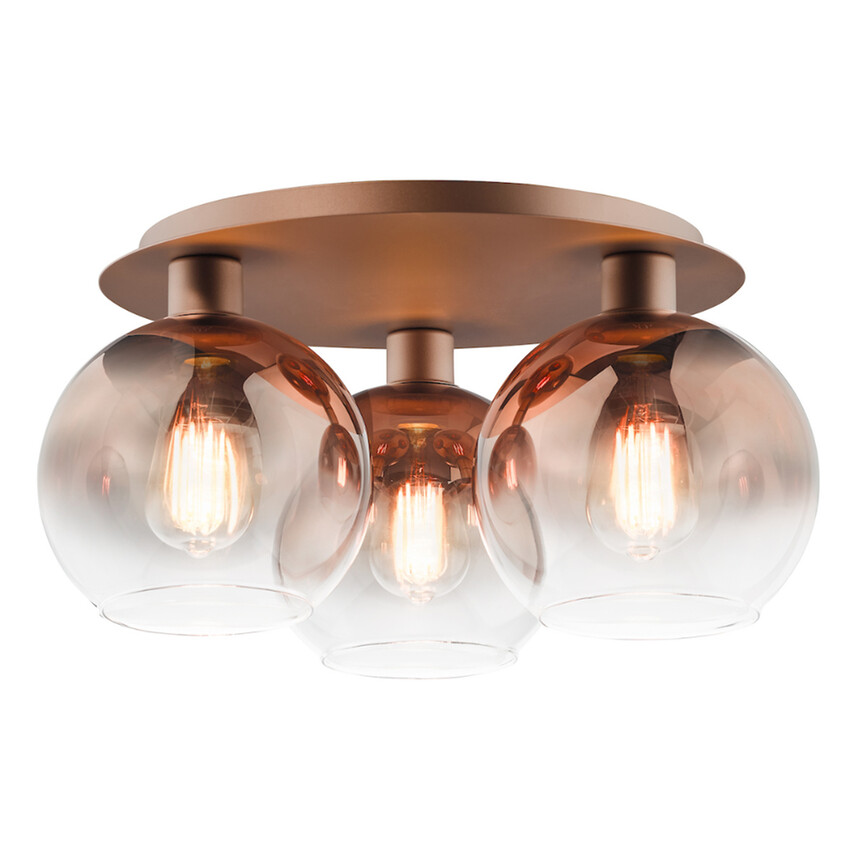Photograph: Dar Lycia Satin Bronze Finish 3 Light Flush Light Complete With Bronze To Clear Ombre Glass Shades