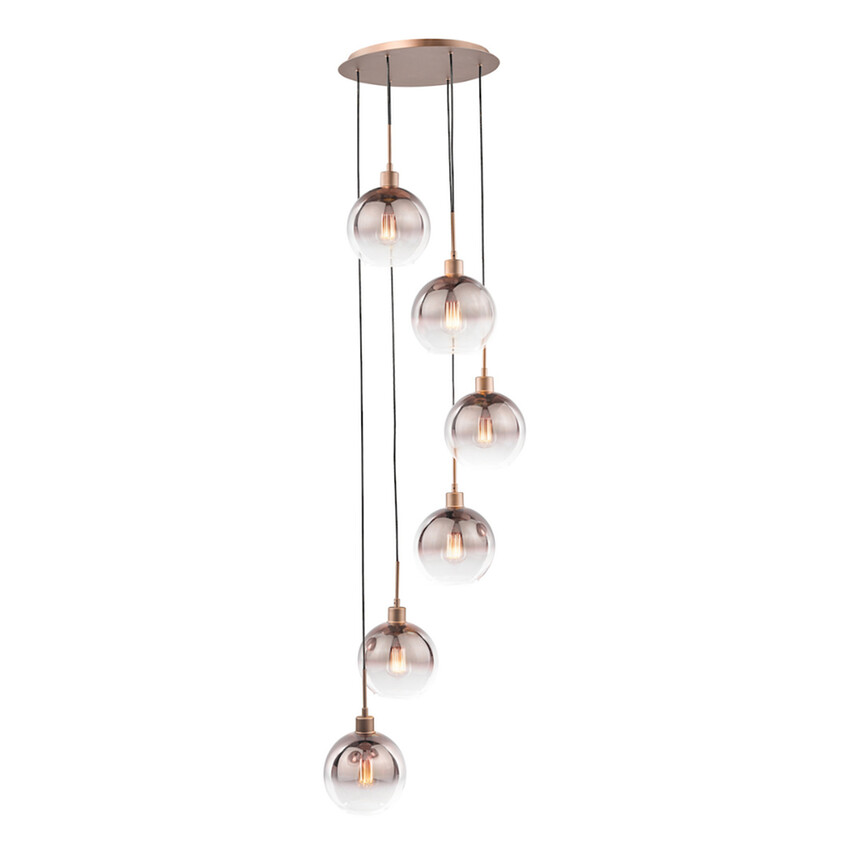 Photograph: Dar Lycia Satin Bronze Finish 6 Light Custer Pendant Light Complete With Bronze To Clear Ombre Glass Shades