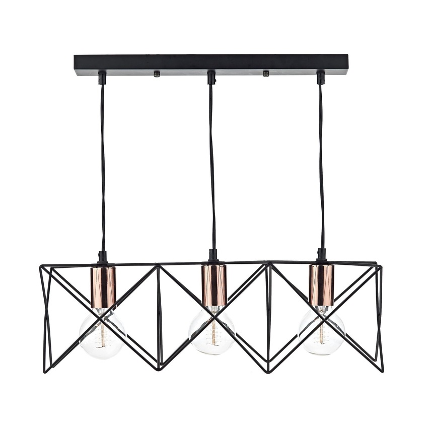 Photograph: Dar Midi MID0322 Matt Black & Polished Copper 3 Light Bar Pendant