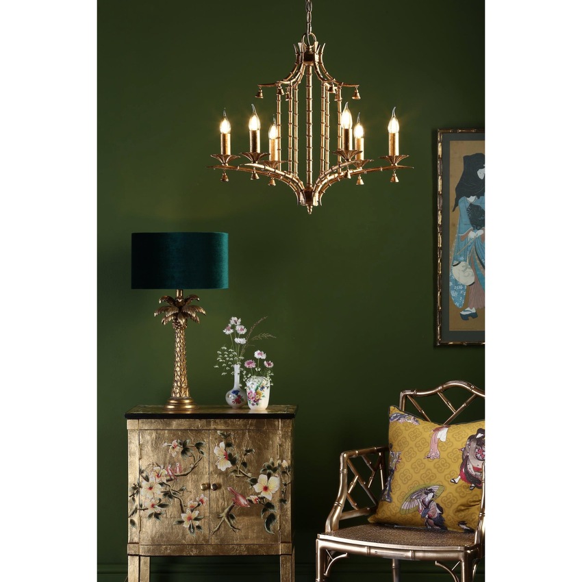 Photograph: Dar Miette Distressed Gold Leaf 6 Light Chandelier