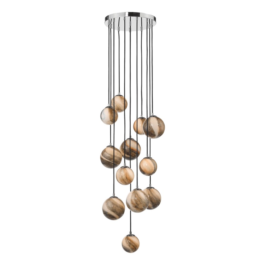 Photograph: Dar Mikara 12 Light Cluster Pendant In Polished Chrome Complete With Planet Glasses 1.5M