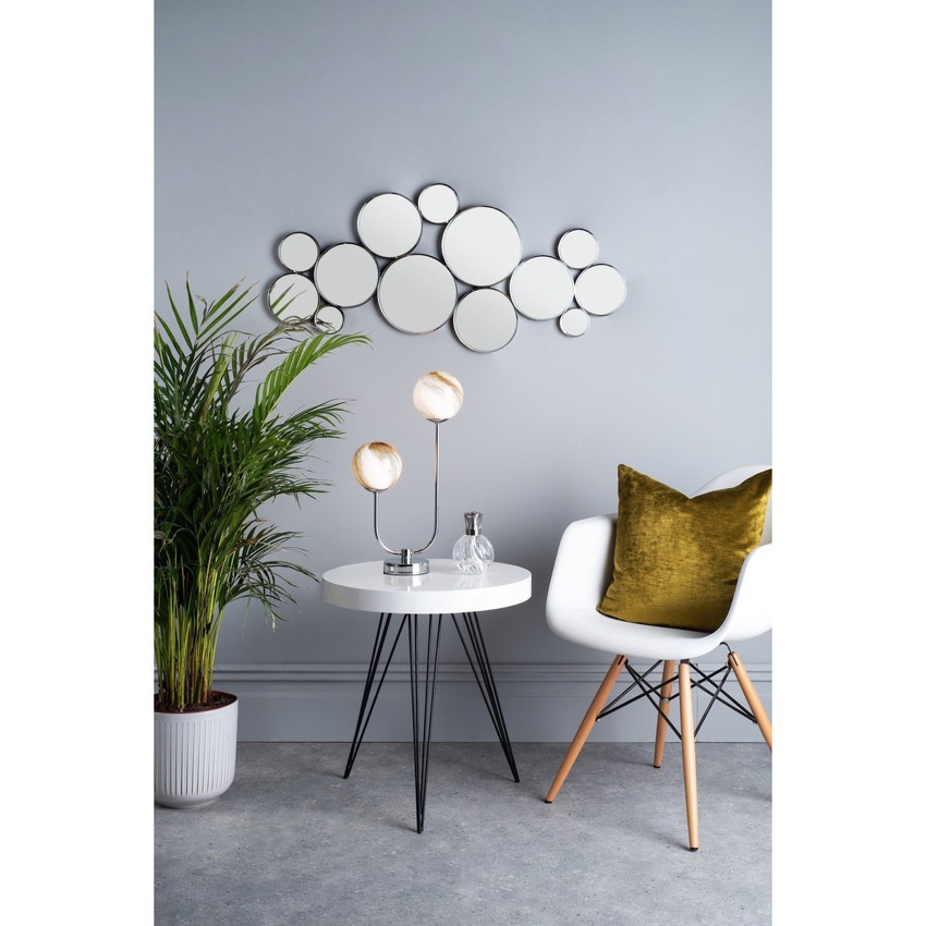 Photograph: Dar Mikara 2 Light Table Lamp In Polished Chrome Complete With Planet Glsses