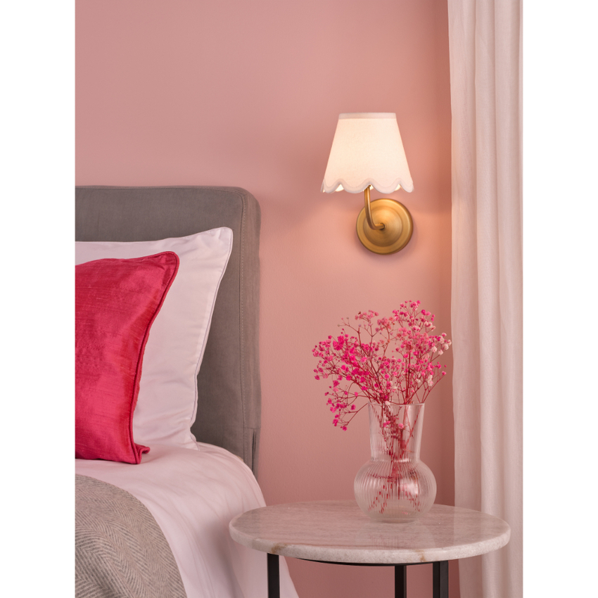 Photograph: Dar Navarro Wireless USB Rechargeable Wall Light Matt Antique Brass With Ivory Linen Shade - Touch Dimmable 2800K Warm White LED