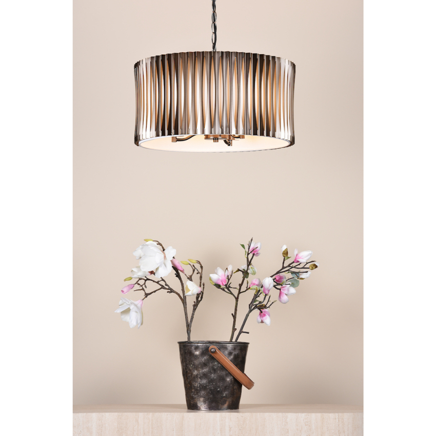 Photograph: Dar Netra Satin Bronze 3 Light Pendant Complete With Ivory Shade Inner