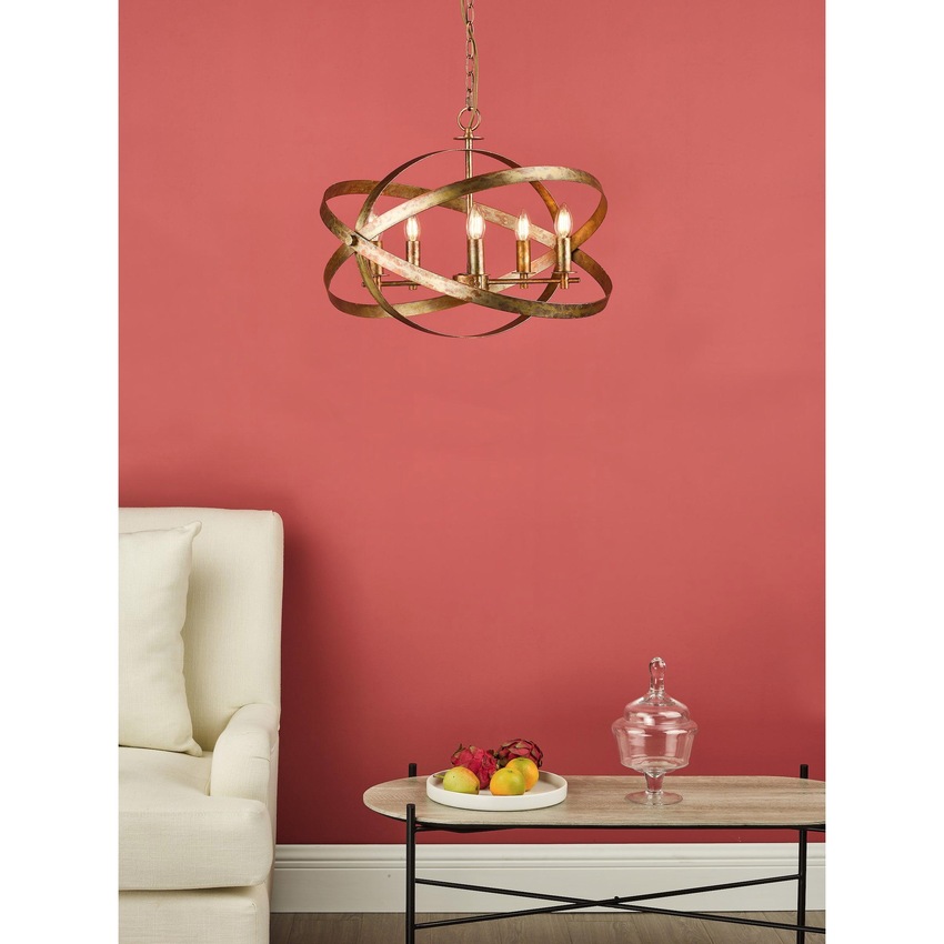 Photograph: Dar Nitya 5 Light Industrial Orb Pendant Mottled Copper