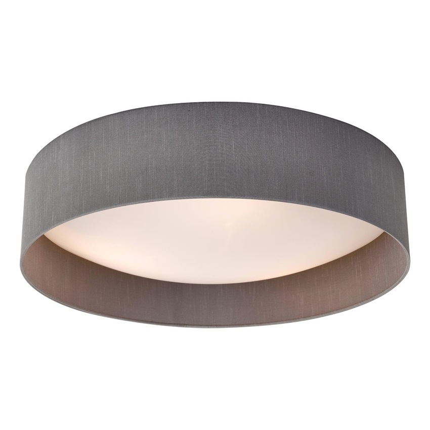 Photograph: Dar Nysa 3 Light Flush Ceiling Light With Grey Faux Silk Shade - 60cm