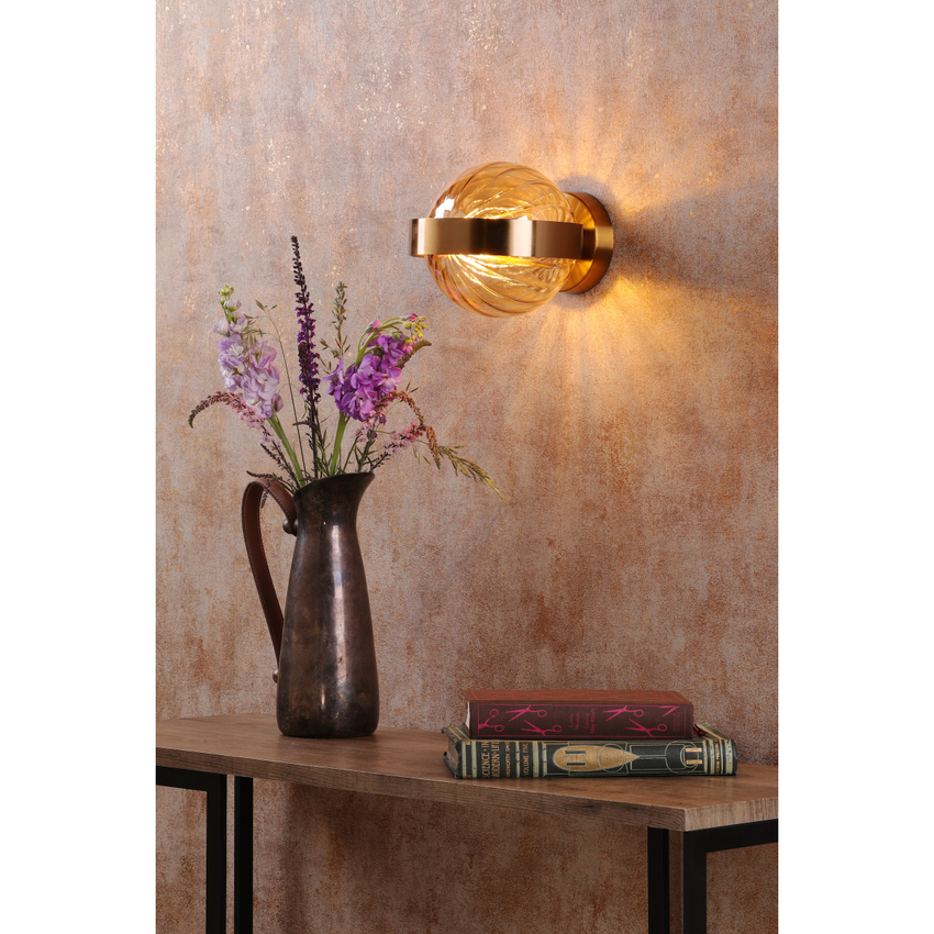 Photograph: Dar Ophira Wall Light Antique Gold and Amber Ribbed Glass