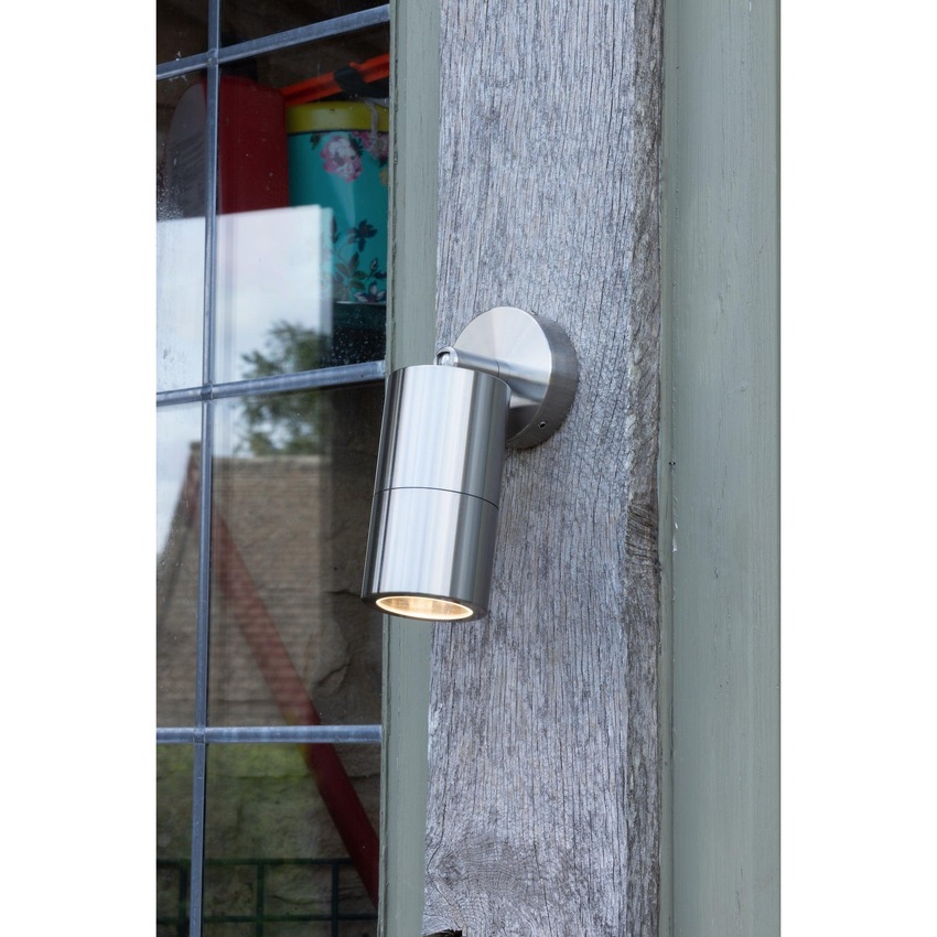 Photograph: Dar Ortega ORT0768 Exterior Single Wall Light In Brushed Aluminium Finish - IP65