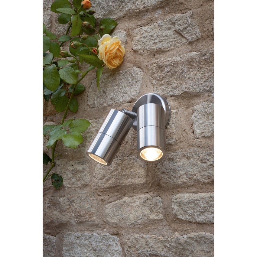 Photograph: Dar Ortega ORT0968 Exterior 2 Light Wall Light In Brushed Aluminium Finish - IP65