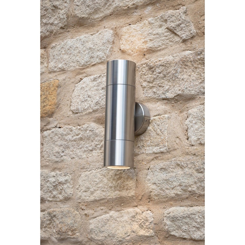 Photograph: Dar Ortega ORT3268 Exterior 2 Light Wall Light In Brushed Aluminium Finish - IP65