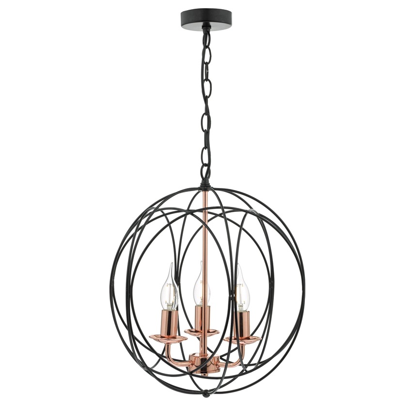 Photograph: Dar Phoenix PHO0322 Matt Black & Polished Copper Finish 3 Light Pendant