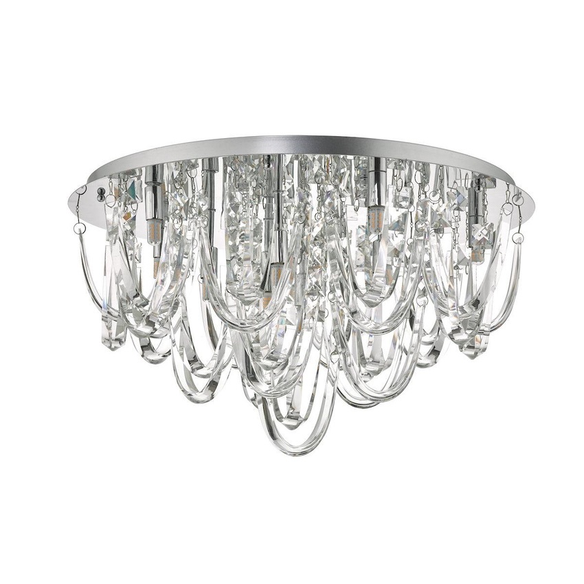 Photograph: Dar Roxanne ROX4850 11 Light Flush Ceiling Light In Polished Chrome & Crystal Finish