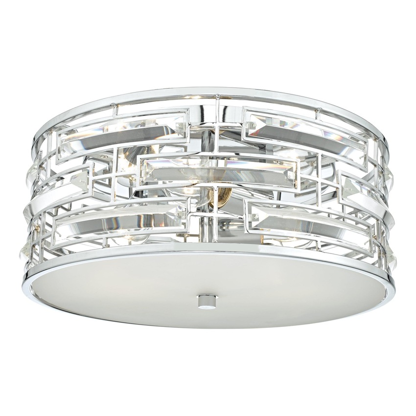 Photograph: Dar Seville SEV5250 Polished Chrome 3 Light Flush Crystal Ceiling Light