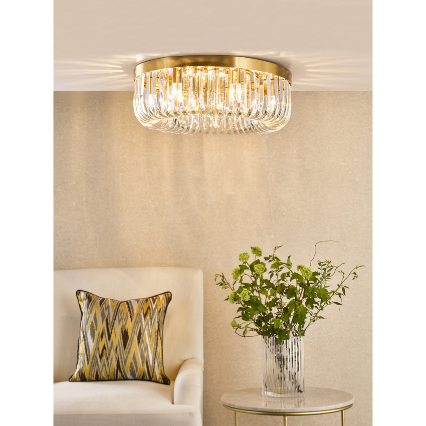 Photograph: Dar Sigourney 6 Light Flush Satin Gold and Crystal