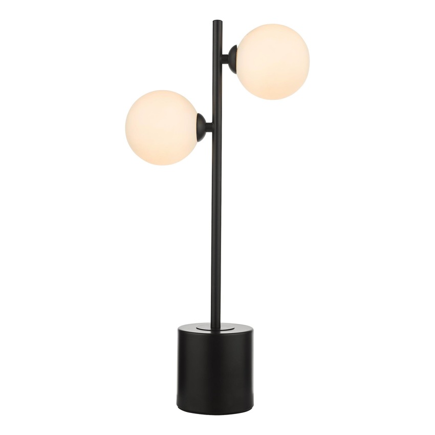 Photograph: Dar Spiral 2 Light Table Lamp Matt Black With Opal Glass Globes