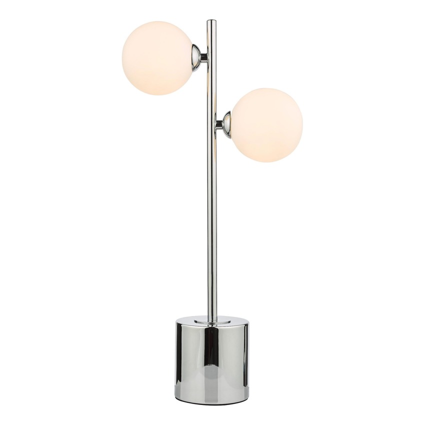 Photograph: Dar Spiral 2 Light Table Lamp Polished Chrome With Opal Glass Globes