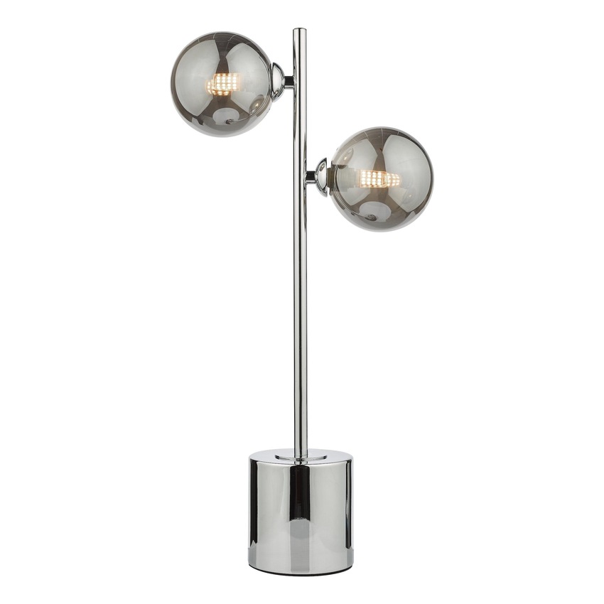 Photograph: Dar Spiral 2 Light Table Lamp Polished Chrome With Smoked Glass Globes