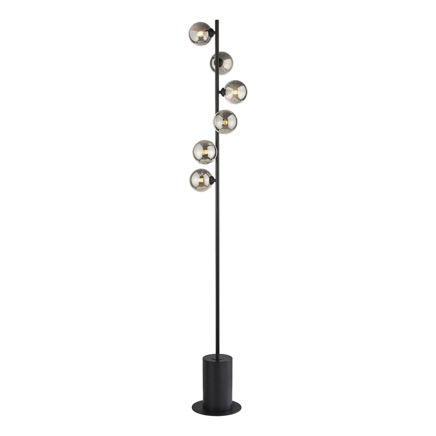 Photograph: Dar Spiral 6 Light Floor Lamp Matt Black With Smoked Glass Globes