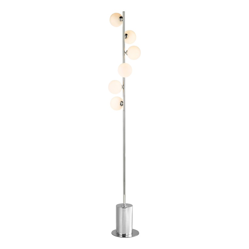 Photograph: Dar Spiral 6 Light Floor Lamp Polished Chrome With Opal Glass Globes