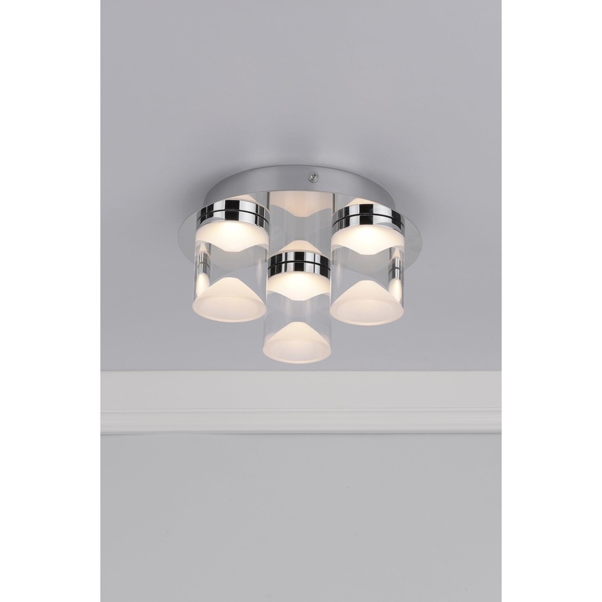 Photograph: Dar Susa SUS5350 3 Light LED Flush Ceiling Light In Polished Chrome & Acrylic - IP44