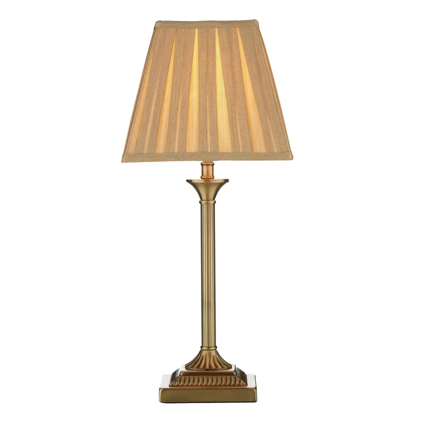 Photograph: Dar Taylor TAY4075-X Antique Brass Finish Table Lamp Complete With Gold Faux Silk Pleated Shade