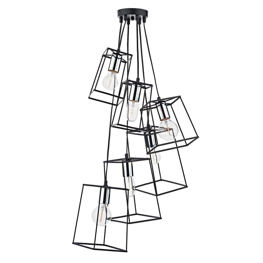 Photograph: Dar Tower TOW0650 Matt Black & Polished Chrome 6 Light Cluster Pendant