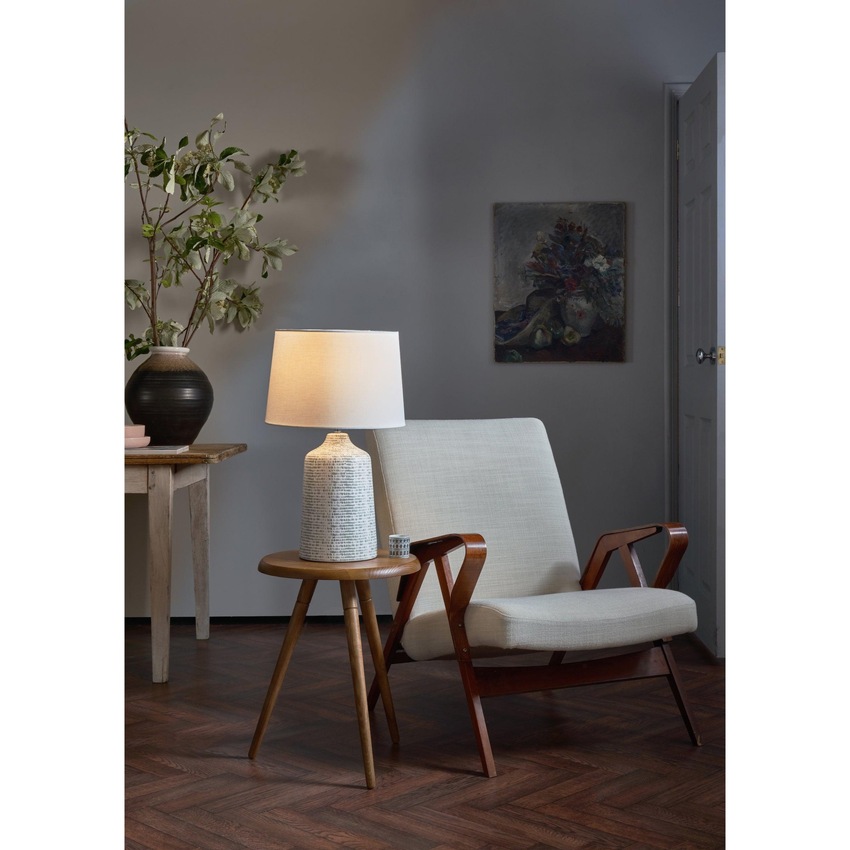 Photograph: Dar Vondra VON4239 Ceramic Table Lamp In White & Grey Finish Complete With Ivory Shade