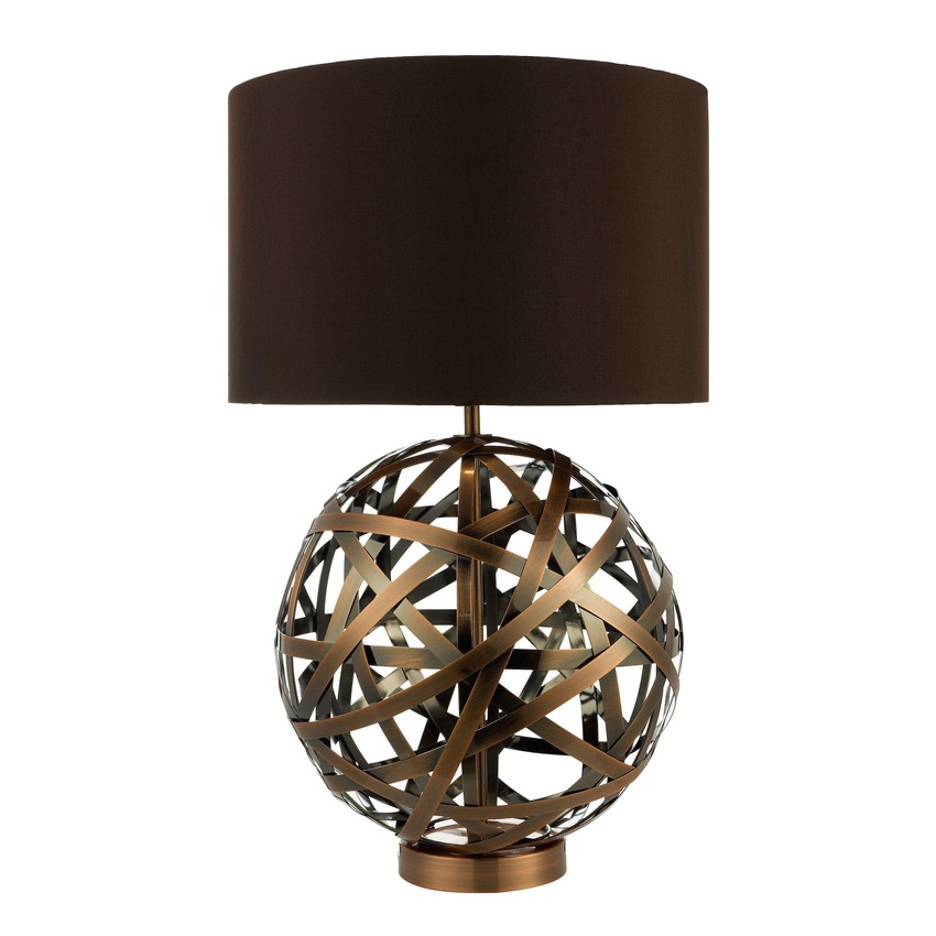 Photograph: Dar Voyager VOY4264 Antique Copper Table Lamp Complete With Brown Faux Silk Shade