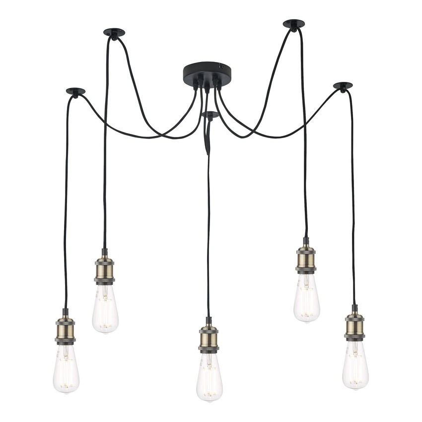 Photograph: Dar Waco 5 Light Pendant In Antique Brass And Matt Black