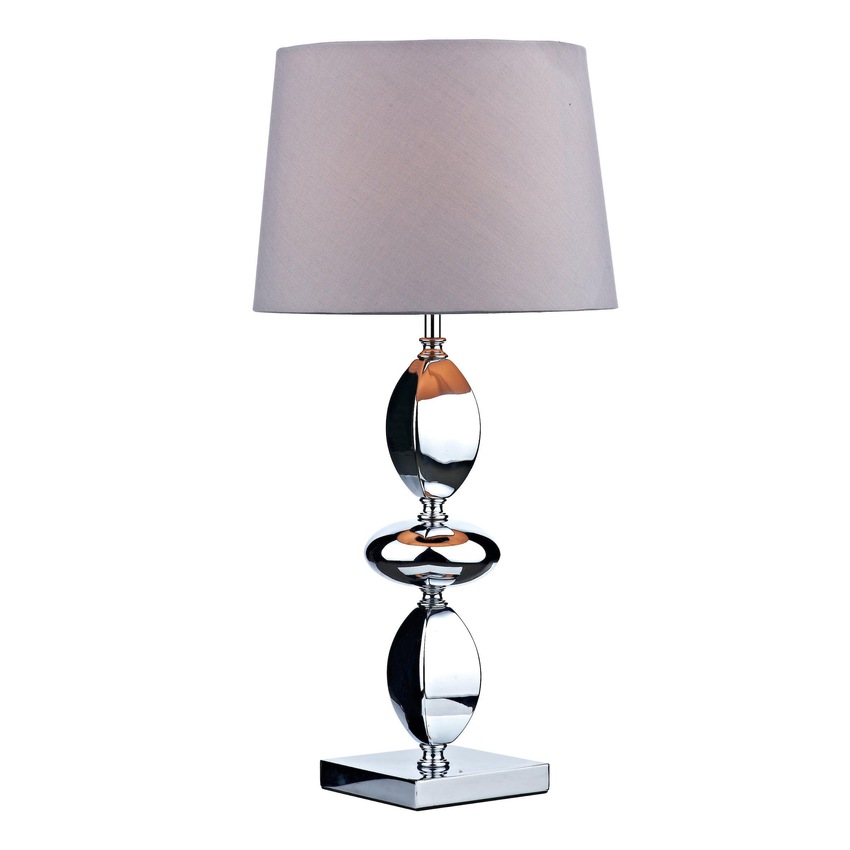 Photograph: Dar Wickford WIC4250 Polished Chrome Large Table Lamp Complete With Grey Cotton Shade