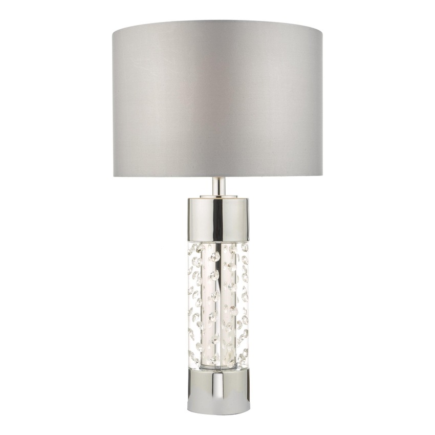 Photograph: Dar Yalena YAL4208 Polished Chrome/Clear Glass Large Crystal Table Lamp Complete With Grey Faux Silk Shade