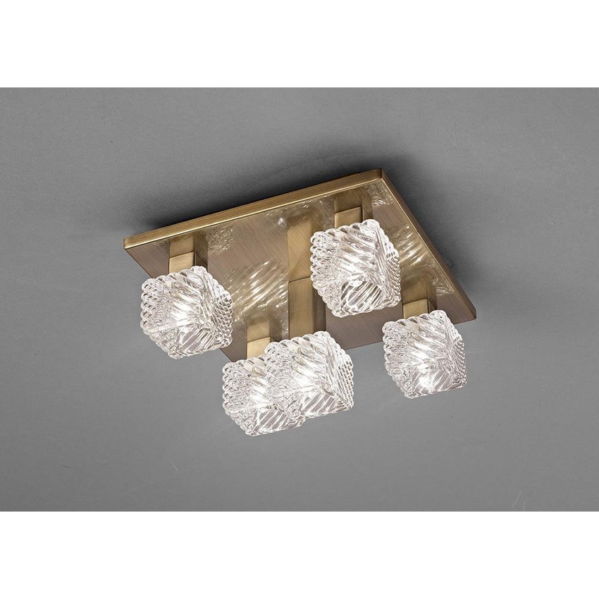 Photograph: Deco Accor D0164 Antique Brass 5 Light Flush Ceiling Light With Clear Glass Shades