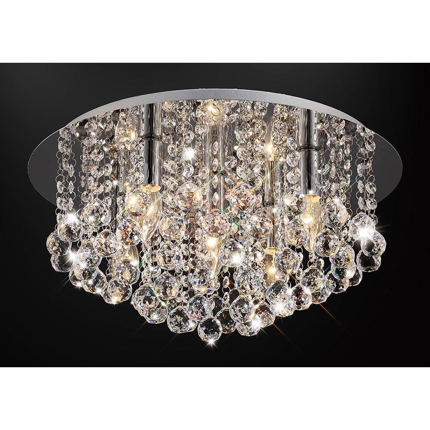 Photograph: Deco Acton D0145 Polished Chrome 5 Light Round Flush Crystal Ceiling Light - 460mm