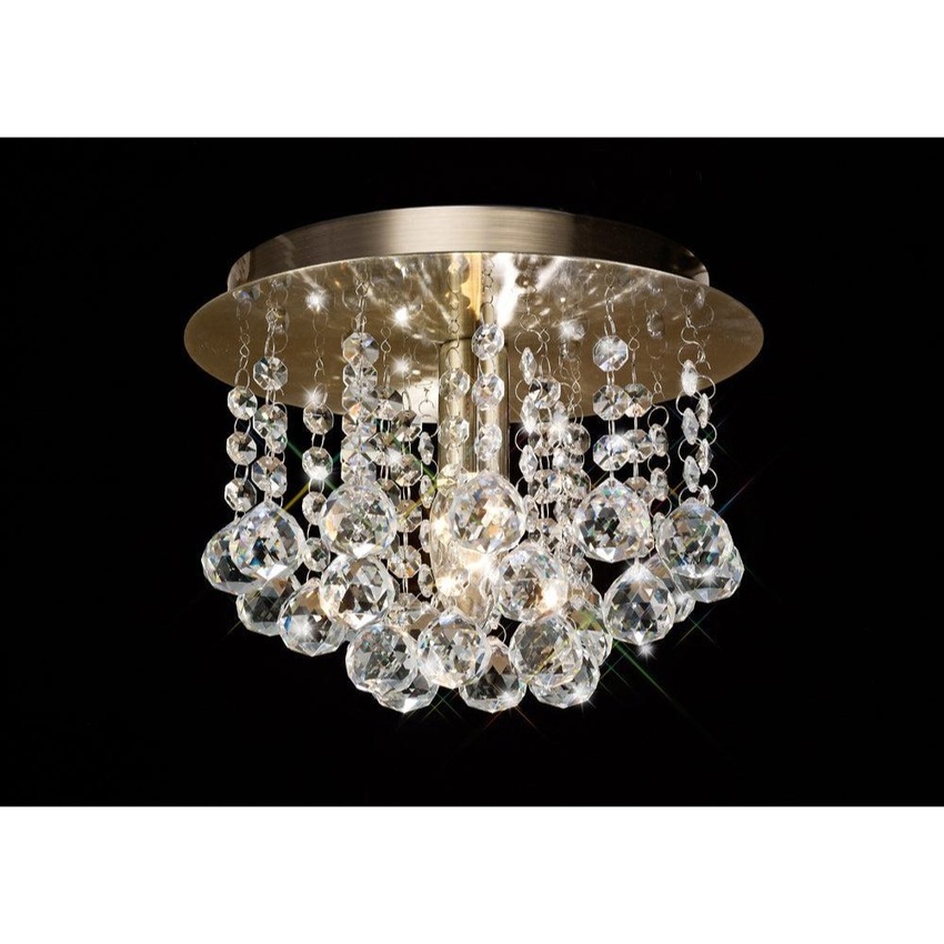 Photograph: Deco Acton D0185 Antique Brass 1 Light Round Flush Crystal Ceiling Light - 250mm