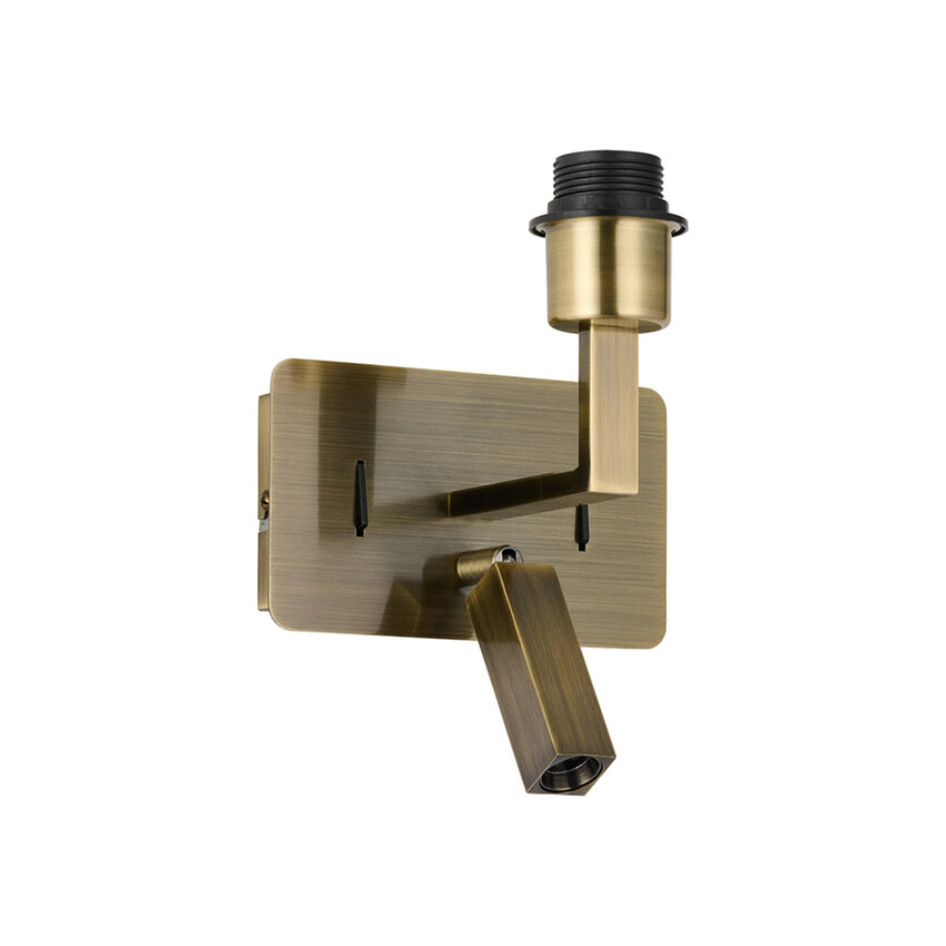 Photograph: Deco Clara Antique Brass Wall + Reading Light with USB-C + USB-A Socket: 1 x E27 + 3W LED: 3000K: Individually Switched