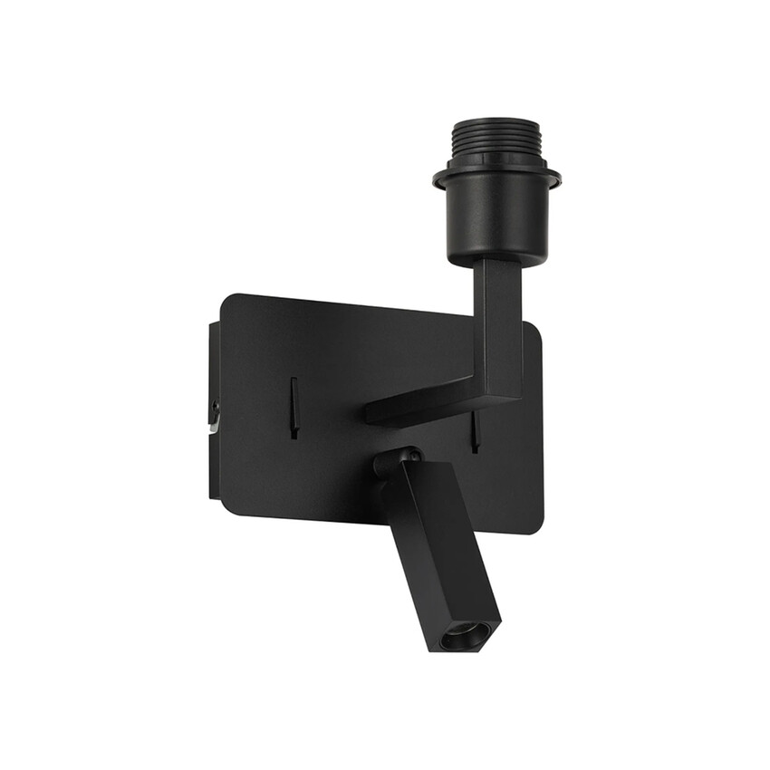 Photograph: Deco Clara Satin Black Wall + Reading Light with USB-C + USB-A Socket: 1 x E27 + 3W LED: 3000K: Individually Switched