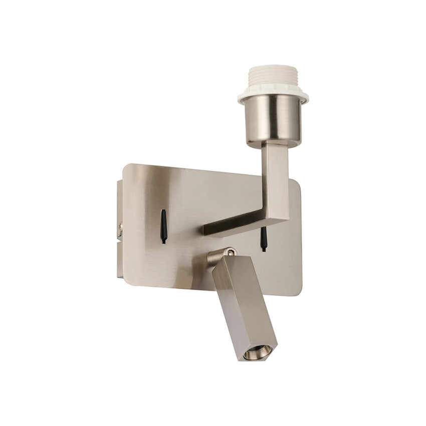 Photograph: Deco Clara Satin Nickel Wall + Reading Light with USB-C + USB-A Socket: 1 x E27 + 3W LED: 3000K: Individually Switched