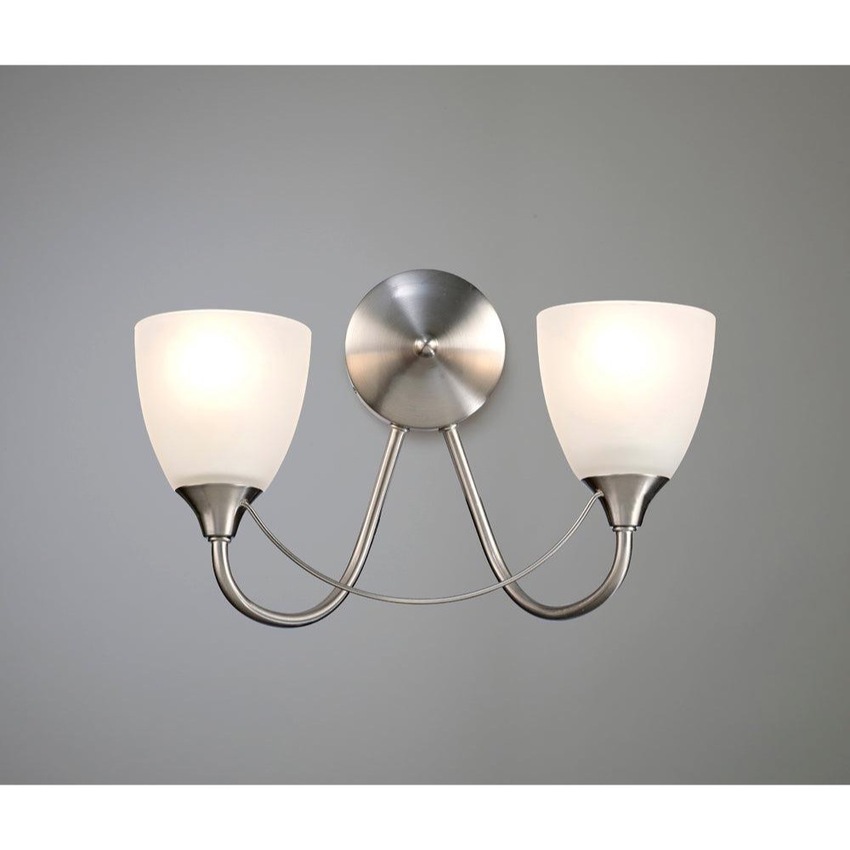 Photograph: Deco Cooper D0237 Satin Nickel 2 Light Wall Light With Opal Glass Shades